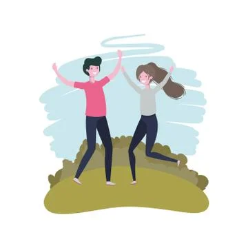 Couple dancing in landscape with trees and plants Illustrazione stock