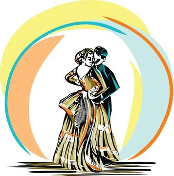Couple dancing marinera peruvian traditional dance Stock Illustration