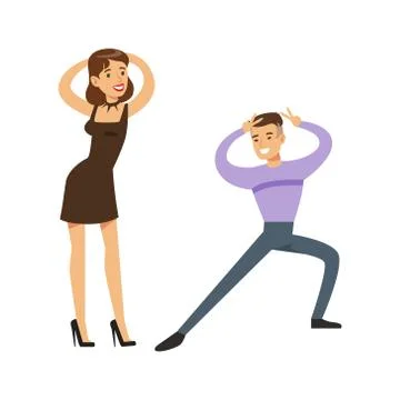 Couple Dancing Modern Dances On The Dancefloor, Part Of People At The Night Club Stock Illustration