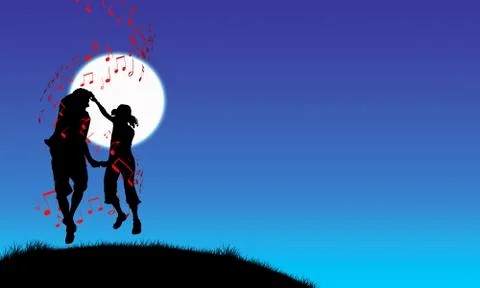 Couple dancing in moonlight Stock Illustration