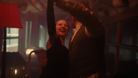 Couple Dancing in an old tram Stock Footage 259594608