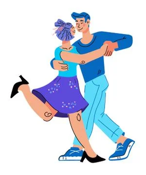 Couple dancing retro dance flat cartoon isolated. Stock Illustration