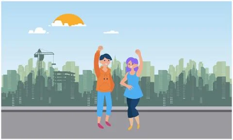 Couple is dancing on the road Illustrazione stock