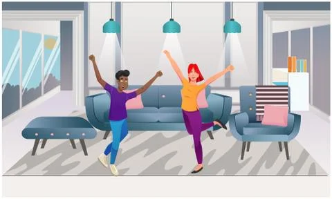 Couple is dancing in the room Stock Illustration