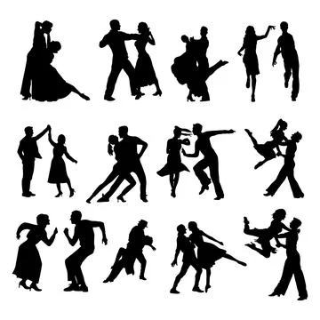 Couple Dancing Silhouette Set Stock Illustration