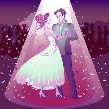 Couple dancing wedding dance in the spotlight Stock Illustration