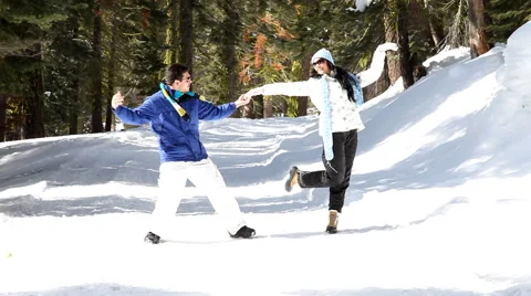 Couple Dancing In Winter Snow Stock Footage 43357758