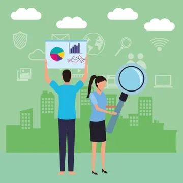 Couple with datachart Stock Illustration