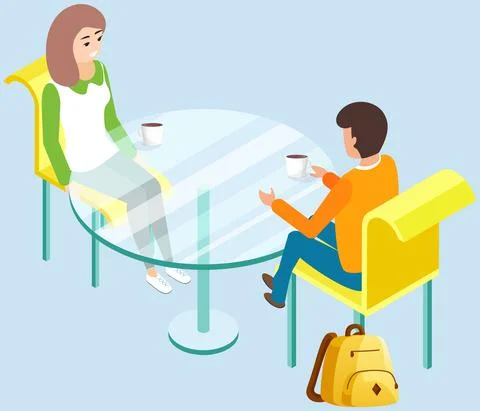 Couple on date in cafe or coffee shop. Man and woman spend time together and Ilustração Stock