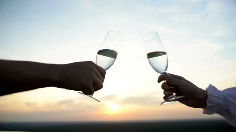 Couple date clinking glass wine romance concept celebration alcohol happy part Stock Footage 336580646