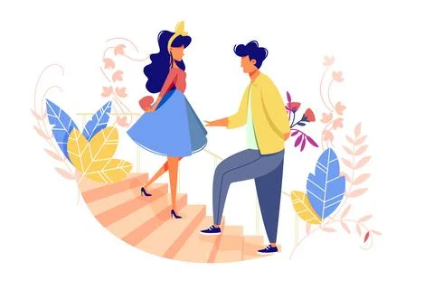 Couple date on Stairs Stock Illustration