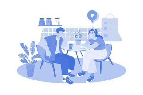 Couple On Dating In Cafe Stock Illustration