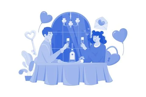 Couple Dating At A Restaurant Illustration