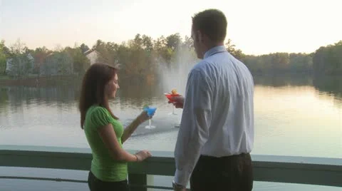 Couple on Deck with a drink.mp4 Stock Footage