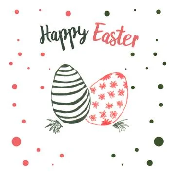 Couple of decorated Ester eggs on dotted background with happy wishes Stock Illustration