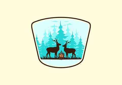 Couple deer and bonfire illustration Stock Illustration