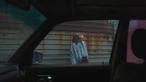 Couple in denim view from the car Stock Footage 91774686