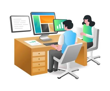 A couple is designing a web application with a programming language Illustrazione stock