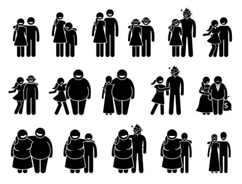 Couple with different body sizes and physical appearance combo. Artworks depi Stock-Illustration