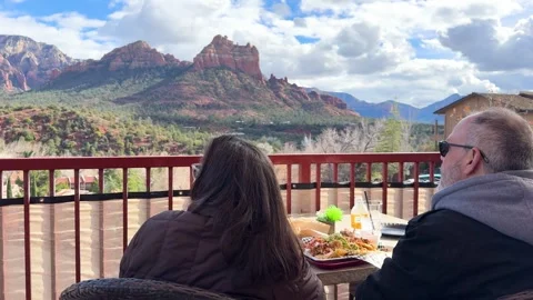 Couple Dining with Mountain View Stock Footage 278190534