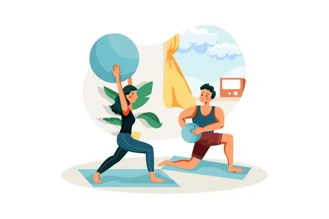 Couple doing exercise in the home Ilustración de archivo