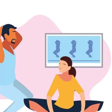 Couple doing guided exercises on television Stock Illustration