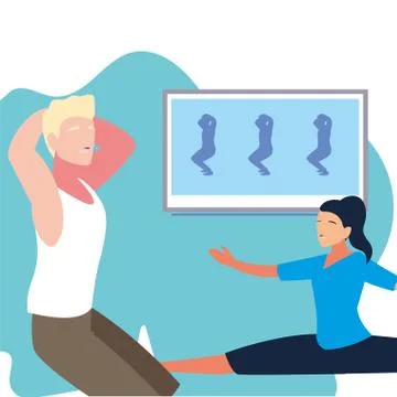 Couple doing guided exercises on television Stock Illustration