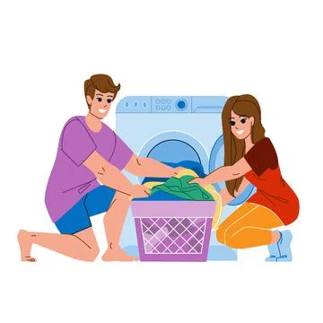 Couple doing laundry vector Stock Illustration