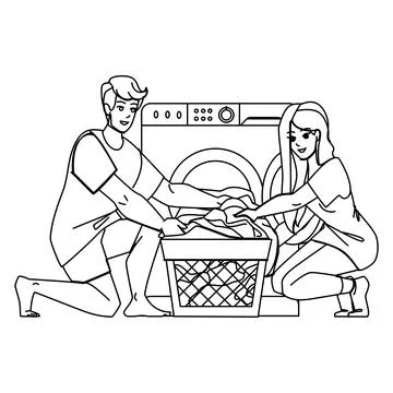 Couple doing laundry vector Stock Illustration