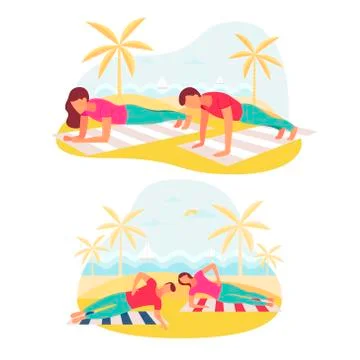 Couple doing plank exercise core workout together outdoors 스톡 일러스트