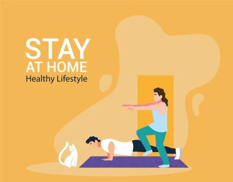 Couple doing stretching and strength exercise in living room Stock Illustration