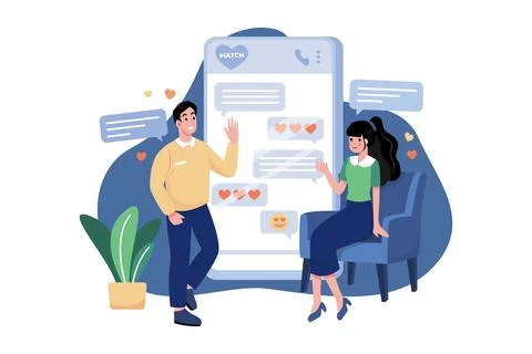 Couple doing virtual date on dating app Stock Illustration