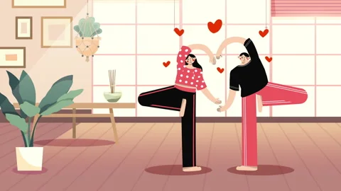 Couple doing yoga. Couple doing exercise. Love. Valentine's day 動画素材 235408242