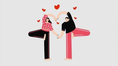 Couple doing yoga. Doing exercise. Valentine's day. Transparent background Stock Footage 235408124