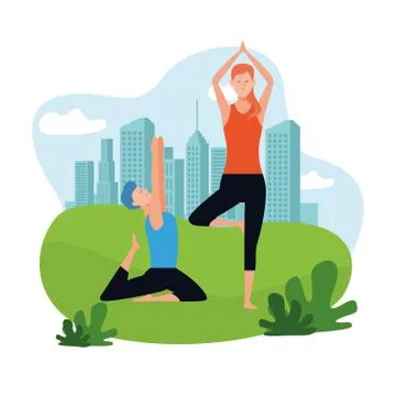 Couple doing yoga イラスト素材