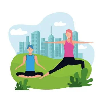 Couple doing yoga イラスト素材