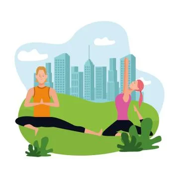 Couple doing yoga 스톡 일러스트