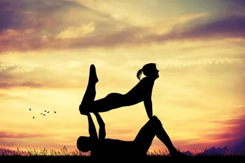 Couple doing yoga pose 库存插图