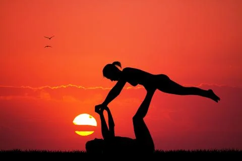 Couple doing yoga pose 库存插图