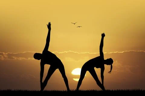 Couple doing yoga pose 库存插图
