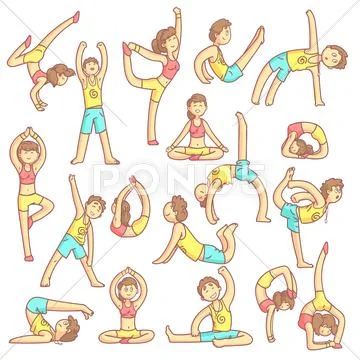 Couple Doing Yoga Poses Stock Illustration