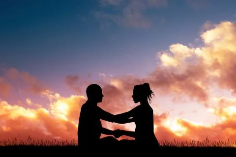 Couple doing yoga at sunset Stock Illustration