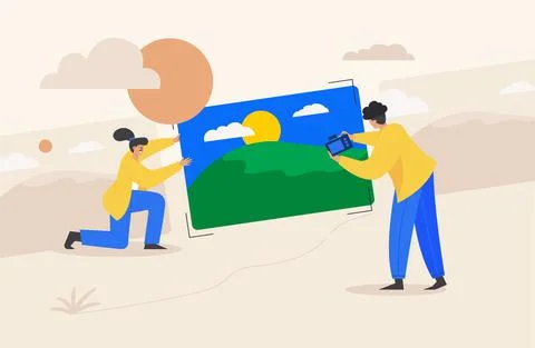 Couple drawing conversation web template, cartoon style Screen web template 스톡 일러스트