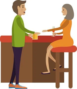 Couple drinking beer resting at pub vector icon isolated on white Stock Illustration