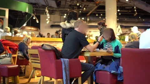 Couple drinking coffee in cafe Stock Footage 81604562