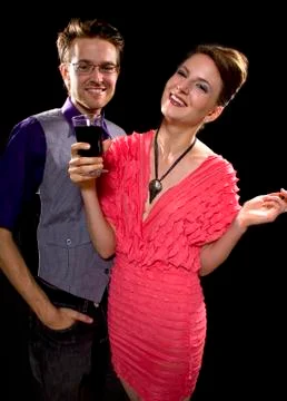 Couple drinking red wine Stock Photos