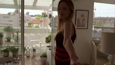 Couple drinking wine on a balcony Video stock 111255024