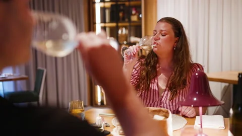 Couple Drinking Wine At Fine Dining Restaurant Stock Footage 342726147
