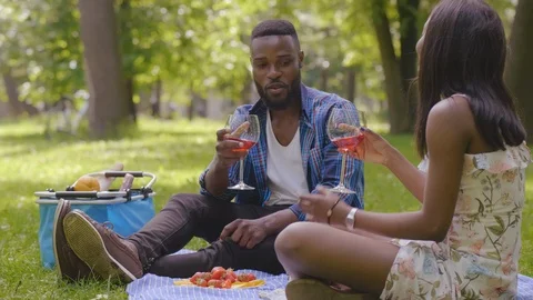 Couple drinking wine in park Video stock 114822327