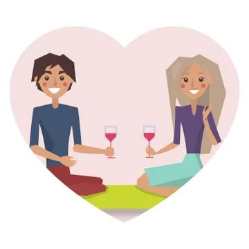 Couple Drinking Wine Poster Vector Illustration Ilustração Stock
